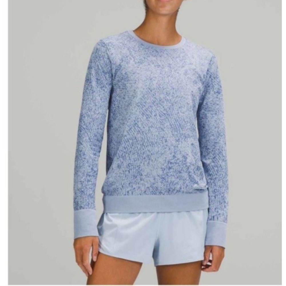 LULULEMON Swiftly Breathe Top Women Size 4 Floral Fauna Blue Water Long Sleeve